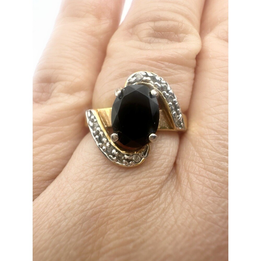 14k Gold Electroplated Black Onyx Ring Size 5